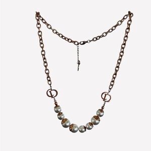Christian Dior CD Necklace, Pearl and Gold Necklace, Stamp “CD”